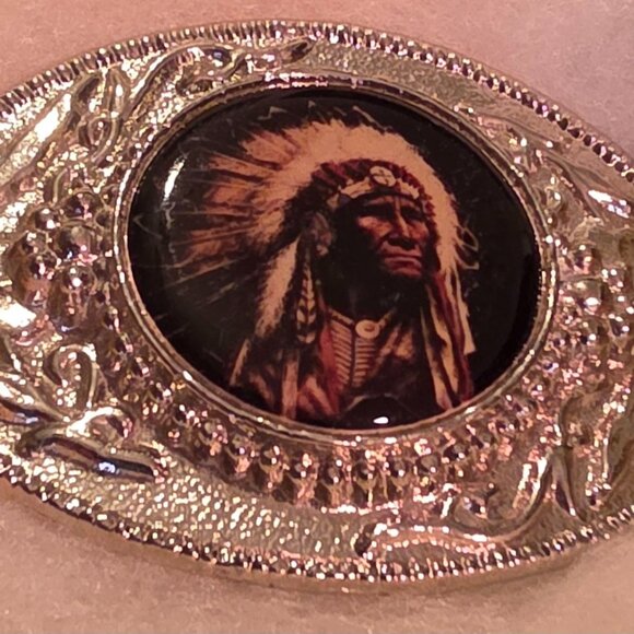 Vintage Metal Belt Buckle, Nice Silver Native Design, Man, Nice Western Design - Picture 1 of 4